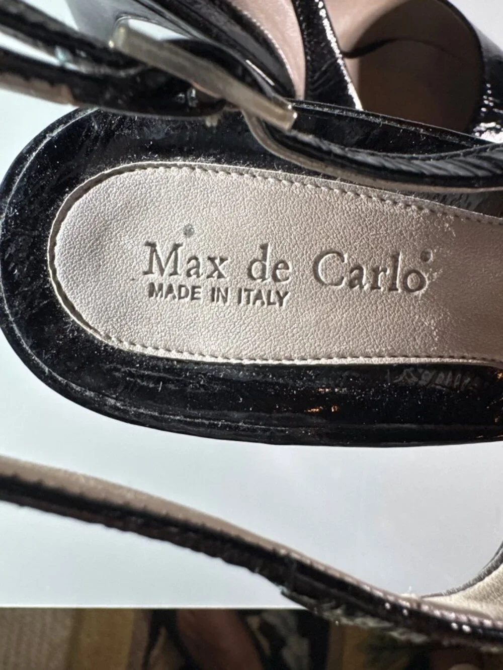 MAX DeCARLO Black Patent Leather Slingback Heels 9.5B Made In Italy